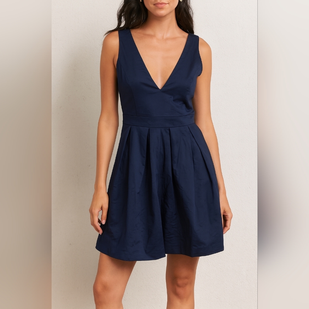 Fervour Navy Sleeveless V Neck Fit and Flare Dress Size L